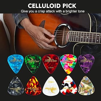 BigDeer 16 pack Celluloid Guitar Picks ,includes Thin,Medium, Heavy & Extra Heavy Picks Plectrums for Acoustic Guitar,Ukulele,Bass Wrapped in tin box