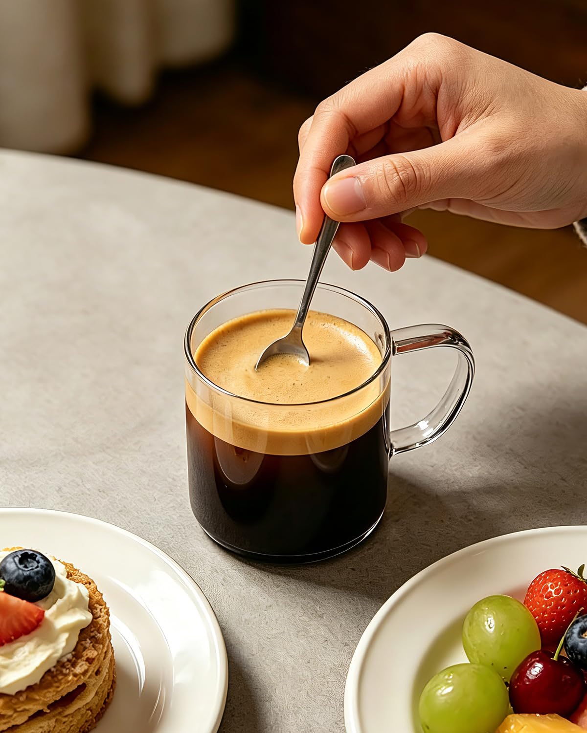 Kaffeebecher, klares Glas, 4 Stück, für warme Getränke, Party, Saftbecher, 400 ml, Tischtassen für Latte, Cappuccino, Tee, Americano 14 oz farblos