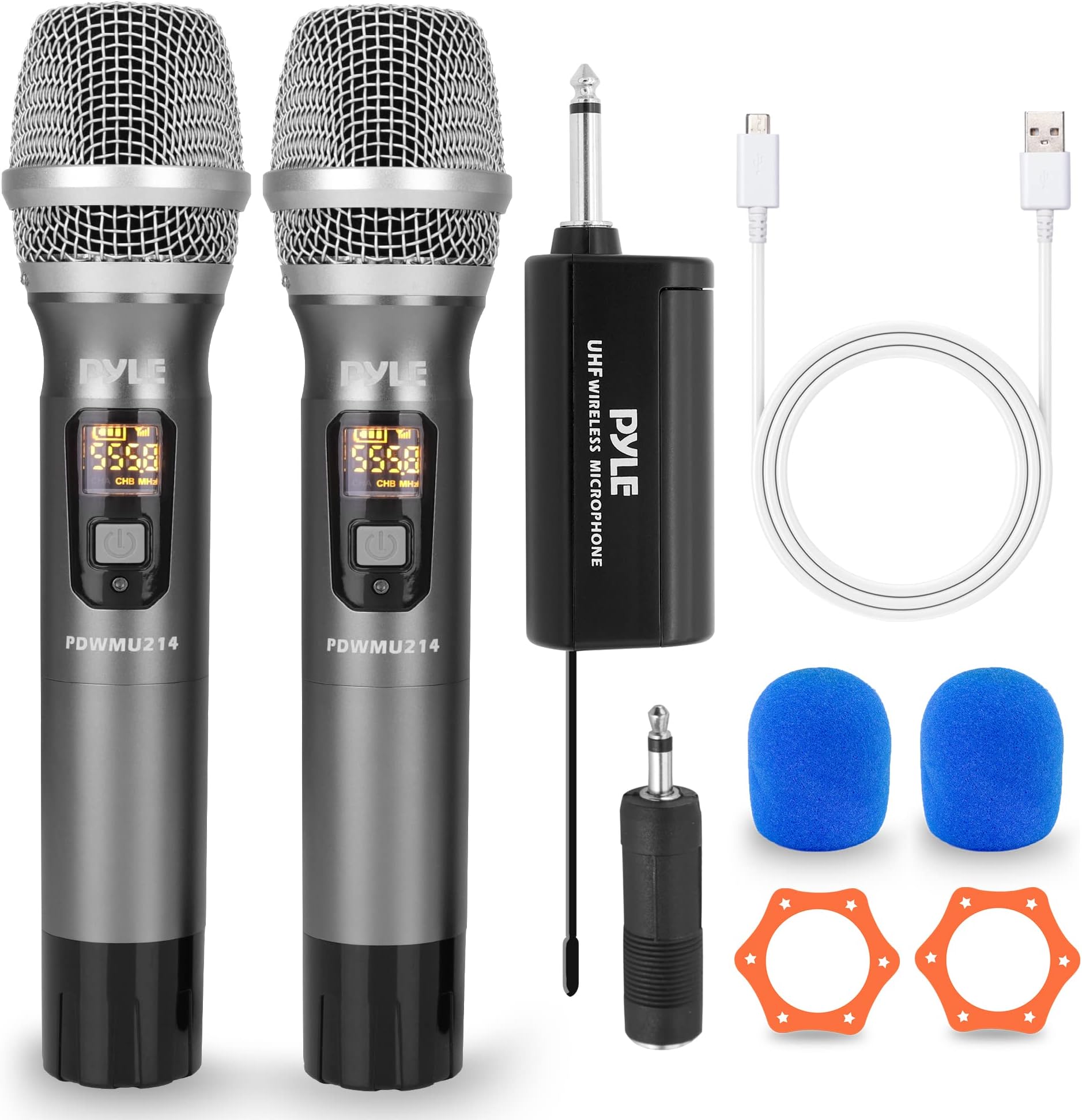 Dual UHF Wireless Microphone System - Professional Handheld Dynamic Cordless Mics with Receiver Kit - Battery Powered, Unidirectional, Clear Vocals w/ 165ft+ Range - for PA, Karaoke, DJ, Party