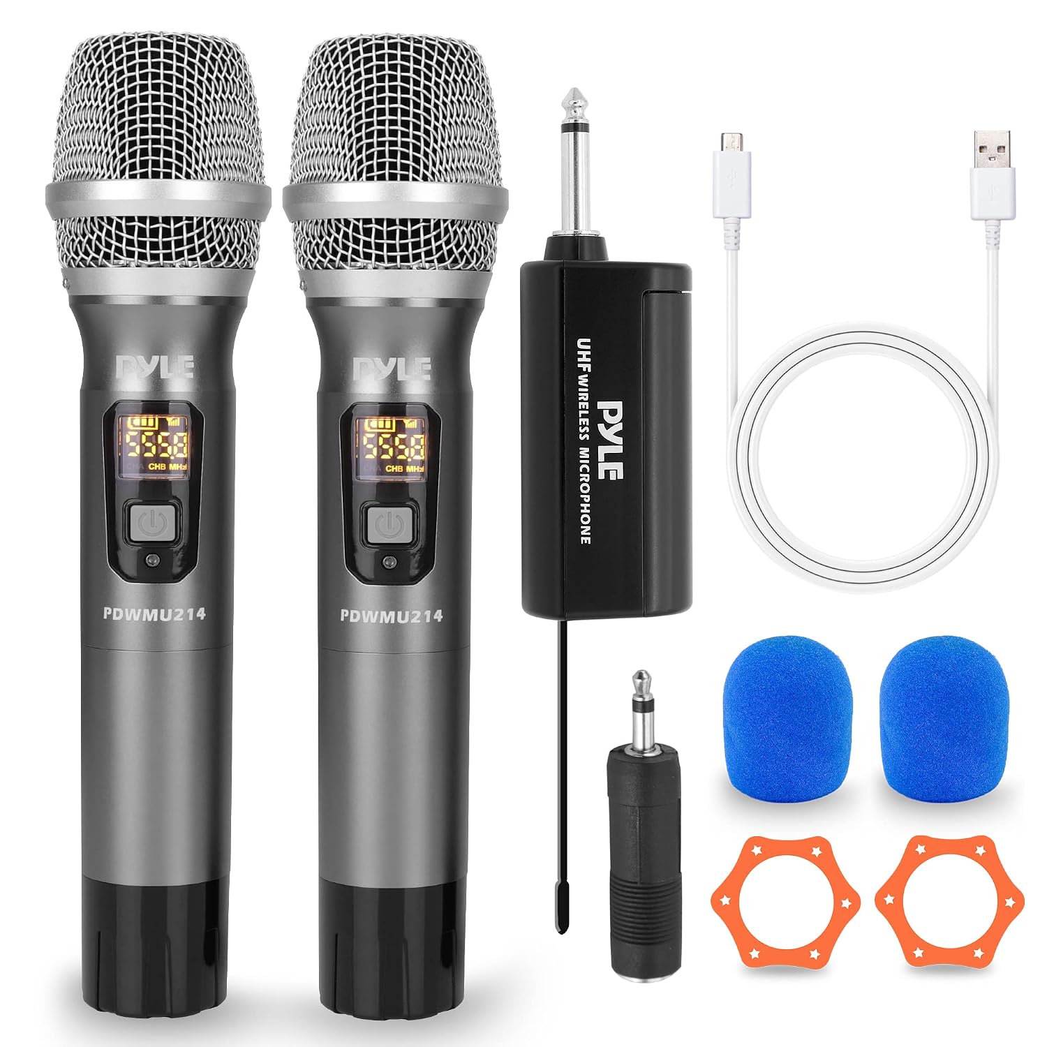 UHF Wireless Microphone System Kit - Dual Professional Battery Operated Handheld Dynamic Unidirectional Cordless Microphon...