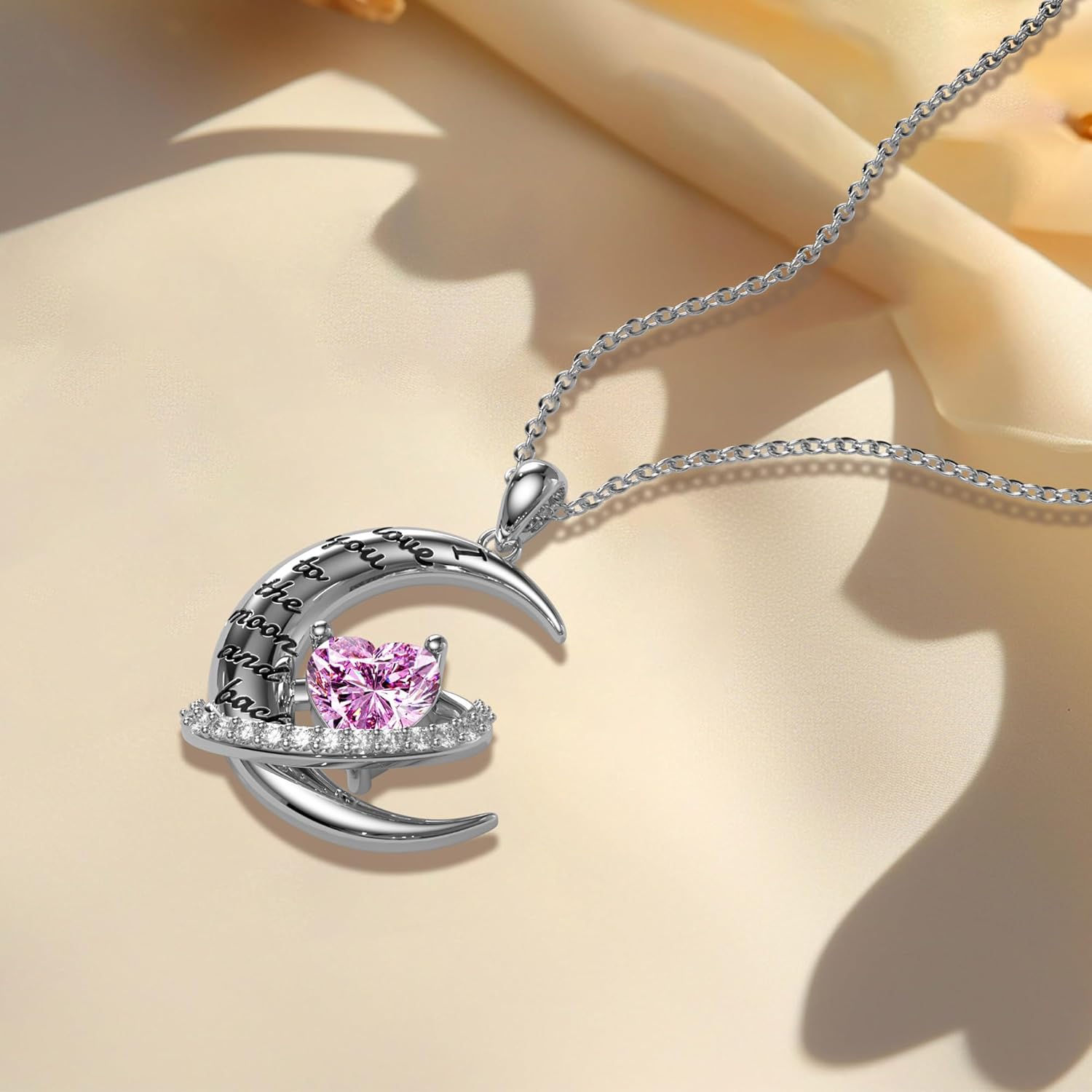 Distance Valentine's Day Gift I Love You to The Moon and Back Necklace for Women, S925 Sterling Silver Forever Love Heart Birthstone Necklace, Anniversary Birthday Jewelry Gifts for Her Wife Lover - Image 4