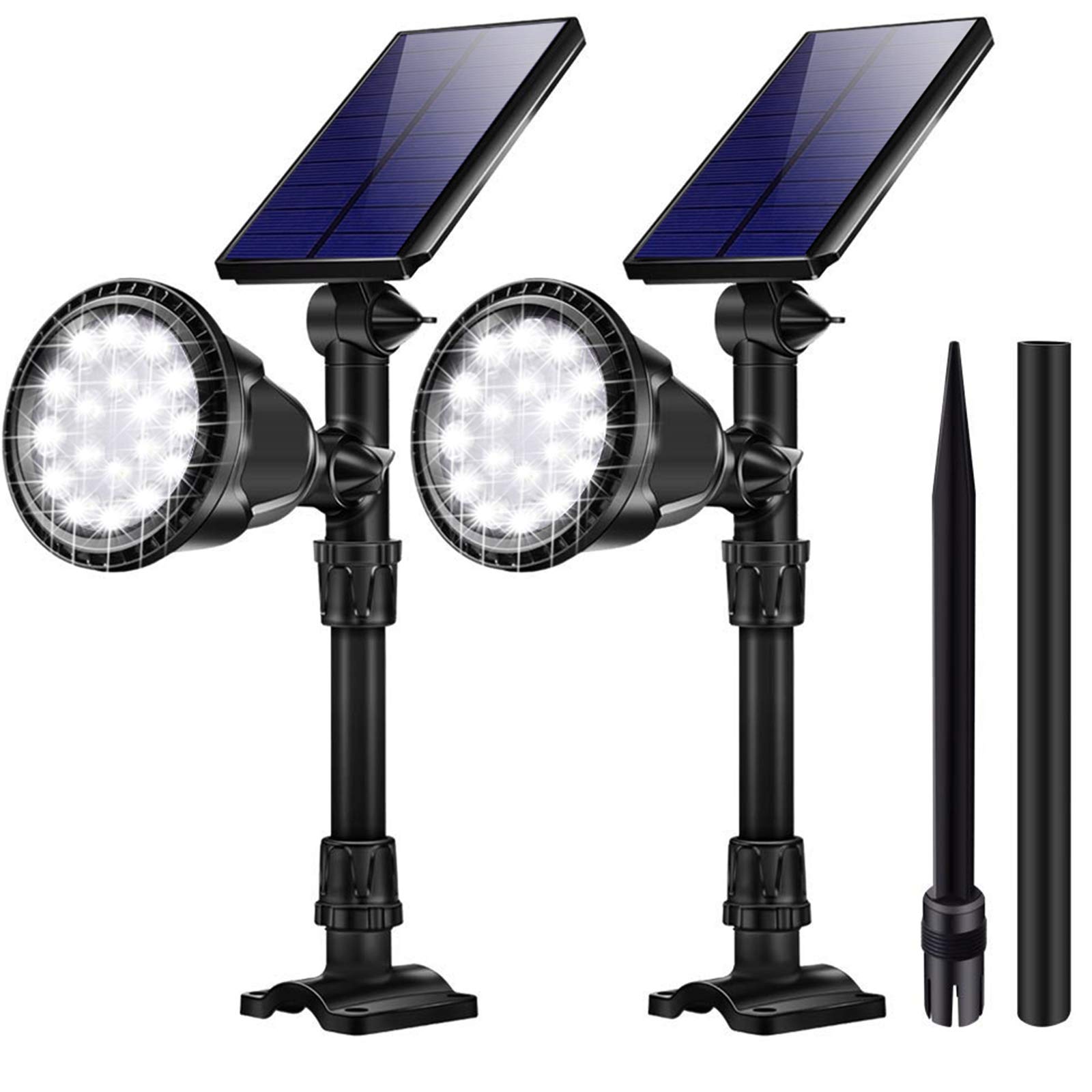 JSOTOutdoor Solar Lights, 18 LED Spotlight Waterproof Landscape Lights Solar Security Lamps for Garage Deck Garden Wall (White Light, Pack of 2)