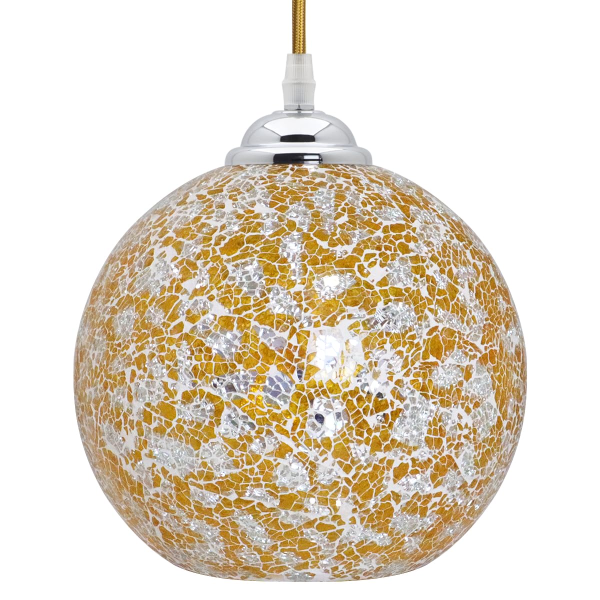 Long Life Lamp Company Yellow Crackle Glass Globe Pendant Light Retro Mosaic Ceiling Lamp Shade Hanging K417