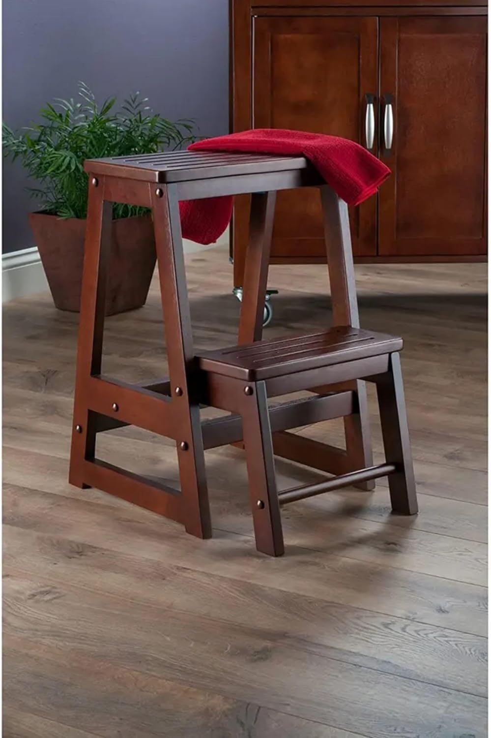 Home Furniture Wooden Folding Step Stool with Wide Platform Custom Wooden Step Ladder 2 Tiers Folding Ladder Chair