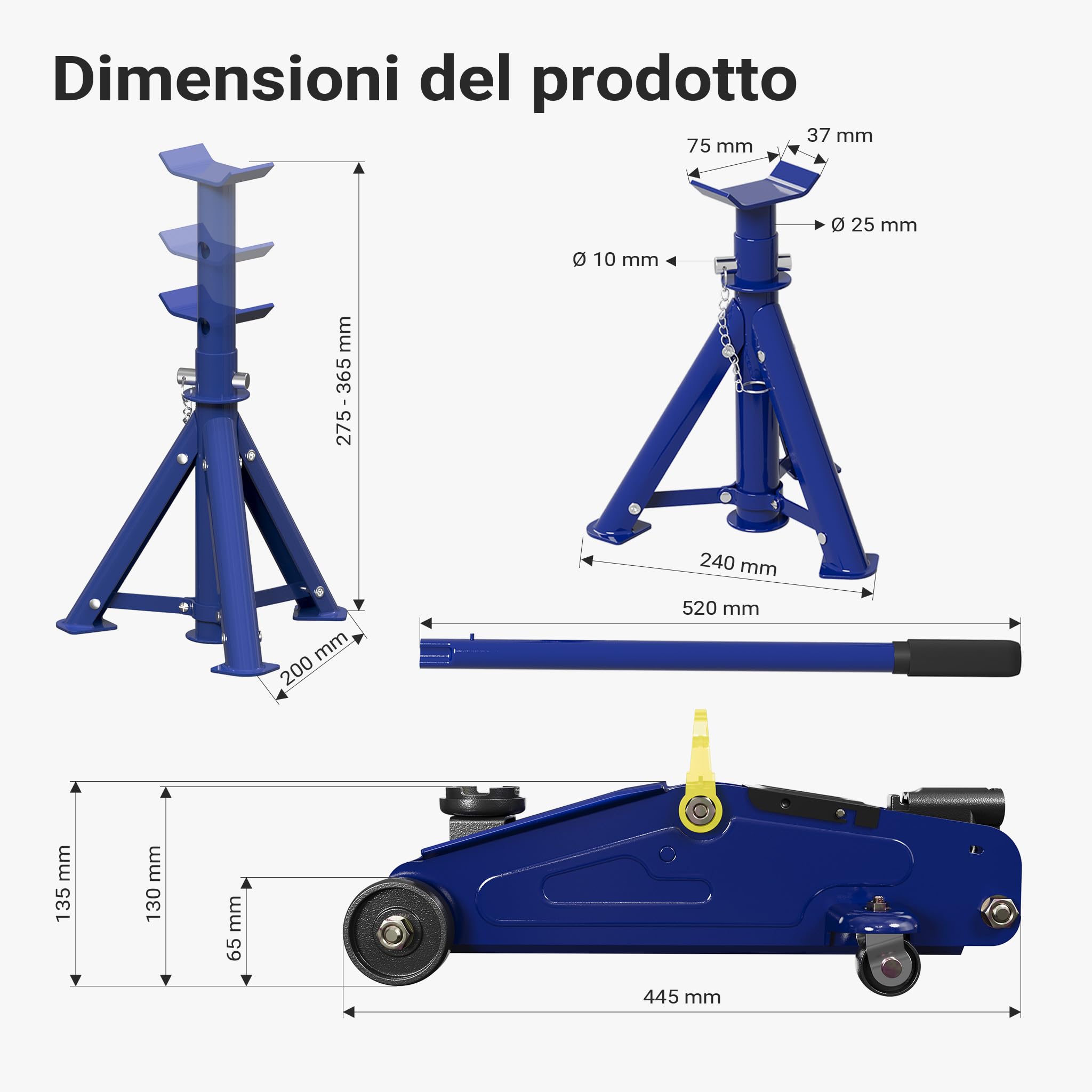 Wiltec set cric sollevatore + 2 cavalletti max 2t altezza regolabile
