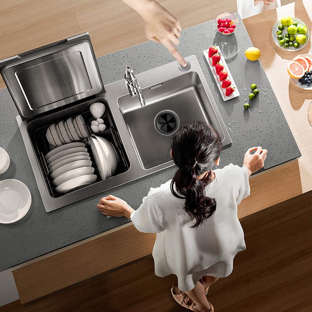 HISSUN Garbage Disposal Air Switch kit with 39 inch Power Cord 40-inch Soft Tube Sink Top Waste Disposer Chrome On/Off Air Button