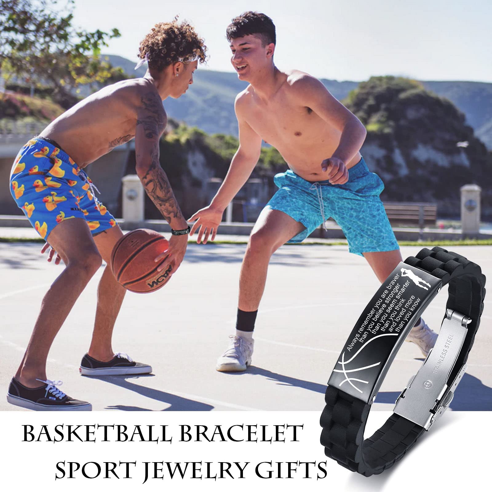 VNOX Inspiration Basketball Jersey for Men - Basketball Bracelet for Men Athletes Basketball Player Stainless Steel Sport Silicone Wristband,Adjustable