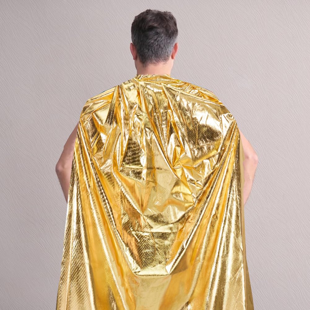 CABODYALS Gold King Costume Cape Adult Halloween Costumes Sparkly Capes Poncho Soild Shiny Metallic Royal Queen Cosplay Cloak Robe for Women Man Party Christmas Celebrations Performances Accessories - Image 4