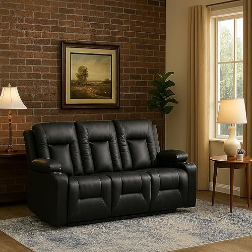 Miniatura 7 de LUCKLIFE Juego de sofá reclinable de cuero con sillones reclinables manuales, juego de muebles de sala con sofá reclinable, sofá biplaza y sillón,