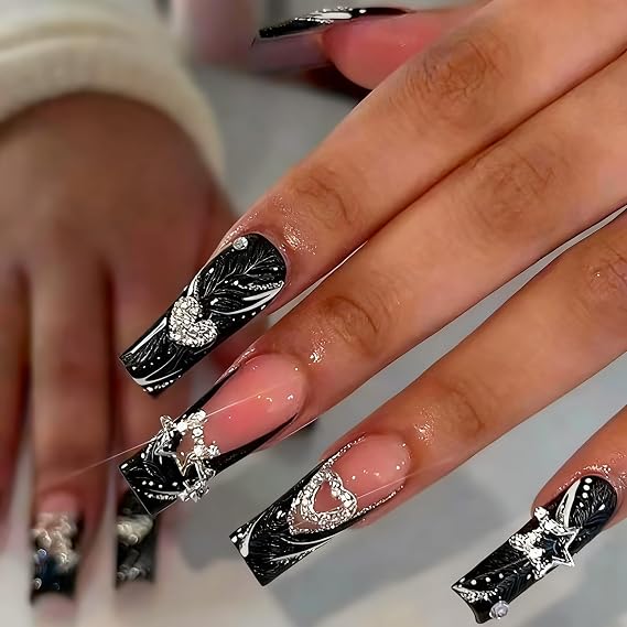 55PCS 3D Y2K Silver Nail Charms,Gothic Cross Saturn Stars | for DIY Manicure,Y2K & punk-style gems, for nails, jewelry & DIY, shining decorations, gift for nail art lovers