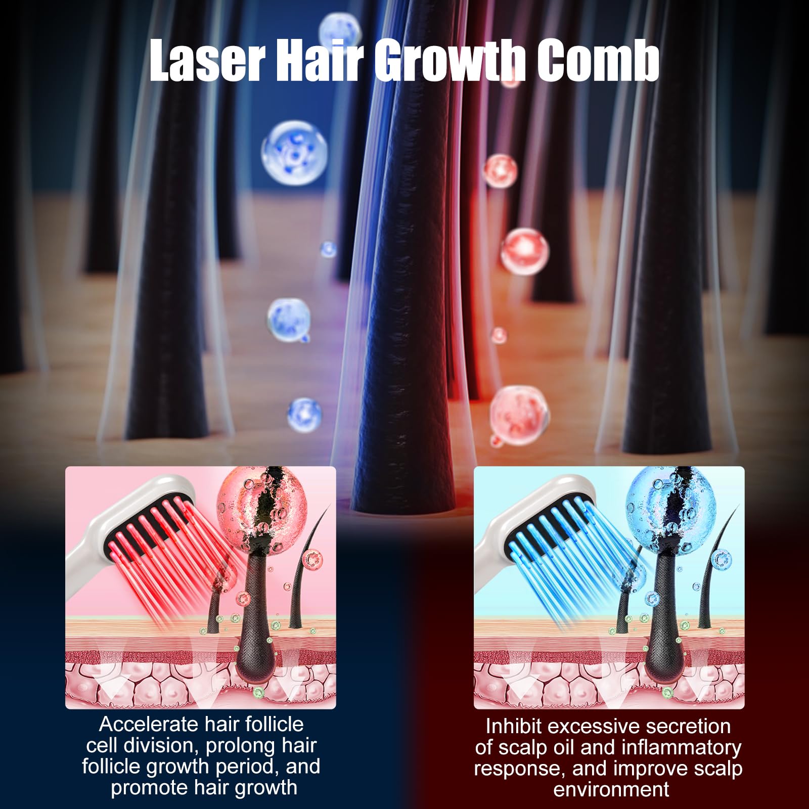 Red Light Hair Brush, Laser Therapy Hair Growth Comb, Red Light Scalp Massager with IPX7 Waterproof