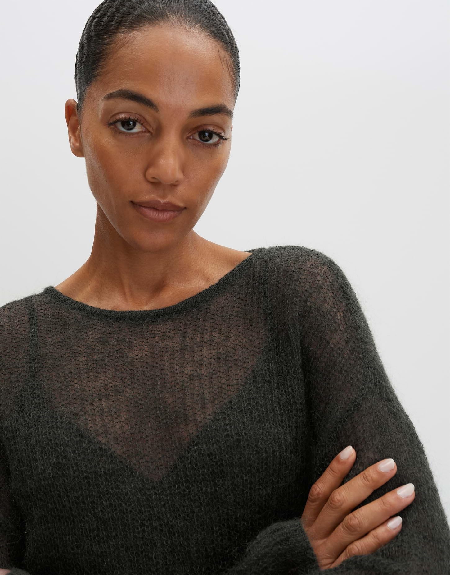 someday Damen Pullover | Statement Stricker aus Mohair Woll Mix Loose Fit Midnight Olive, 38