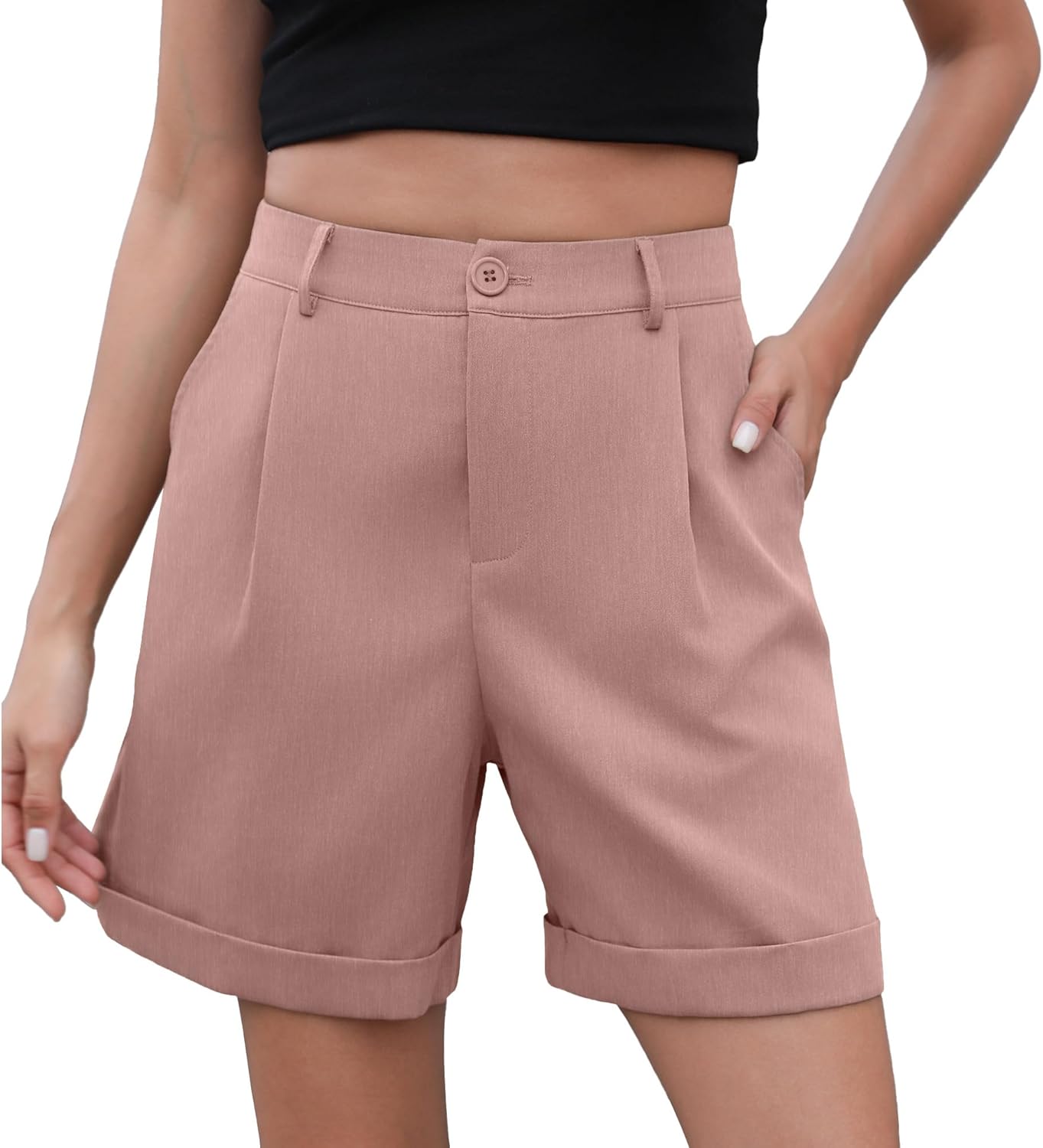 Shorts for Women Bermuda Shorts Casual Elastic Waist Wide Leg Shorts with Pockets