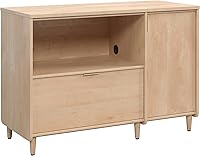 Sauder Clifford Place TV Credenza for 46" TVs - Natural Maple Finish, Mid-Century Storage Console with File Drawer