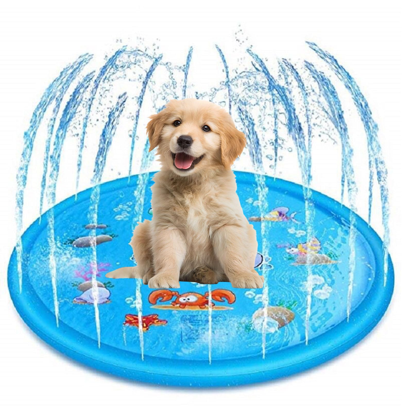 Dog Pool Paddling Pool for Pets,100cm/39.3in Dog Pool Splash Pad,Inflatable Dog Splash dogs pool, Foldable Thickened Outdoor Dog Sprinkler Play Mat for Summer Garden Beach Backyard Sprinkler Water Toy