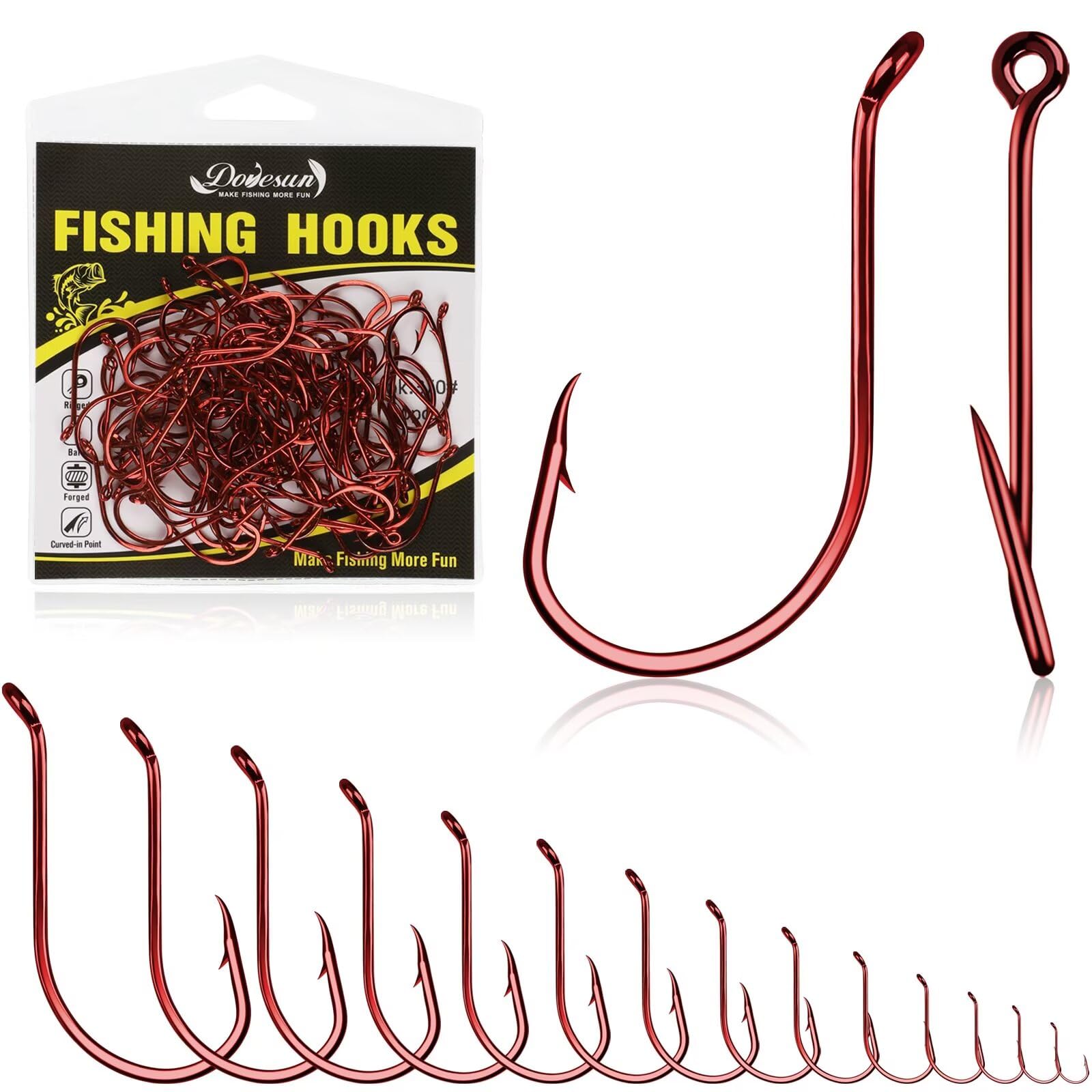 Dovesun Octopus Hooks Fishing Hooks 50-100PCS Black Red Octopus Hooks for Saltwater Freshwater #10-8/0