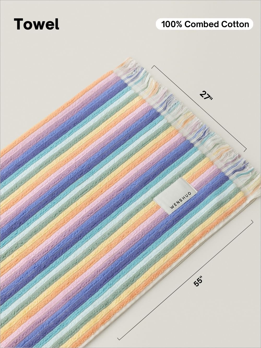 WENSHUO Monet Water Lilies-Striped Pure Cotton Bath Towel,100% Combed Cotton,Luxury Beach Towels,Super Absorbent(Pack of 1) (55.12" L × 27.56" W) - Image 2