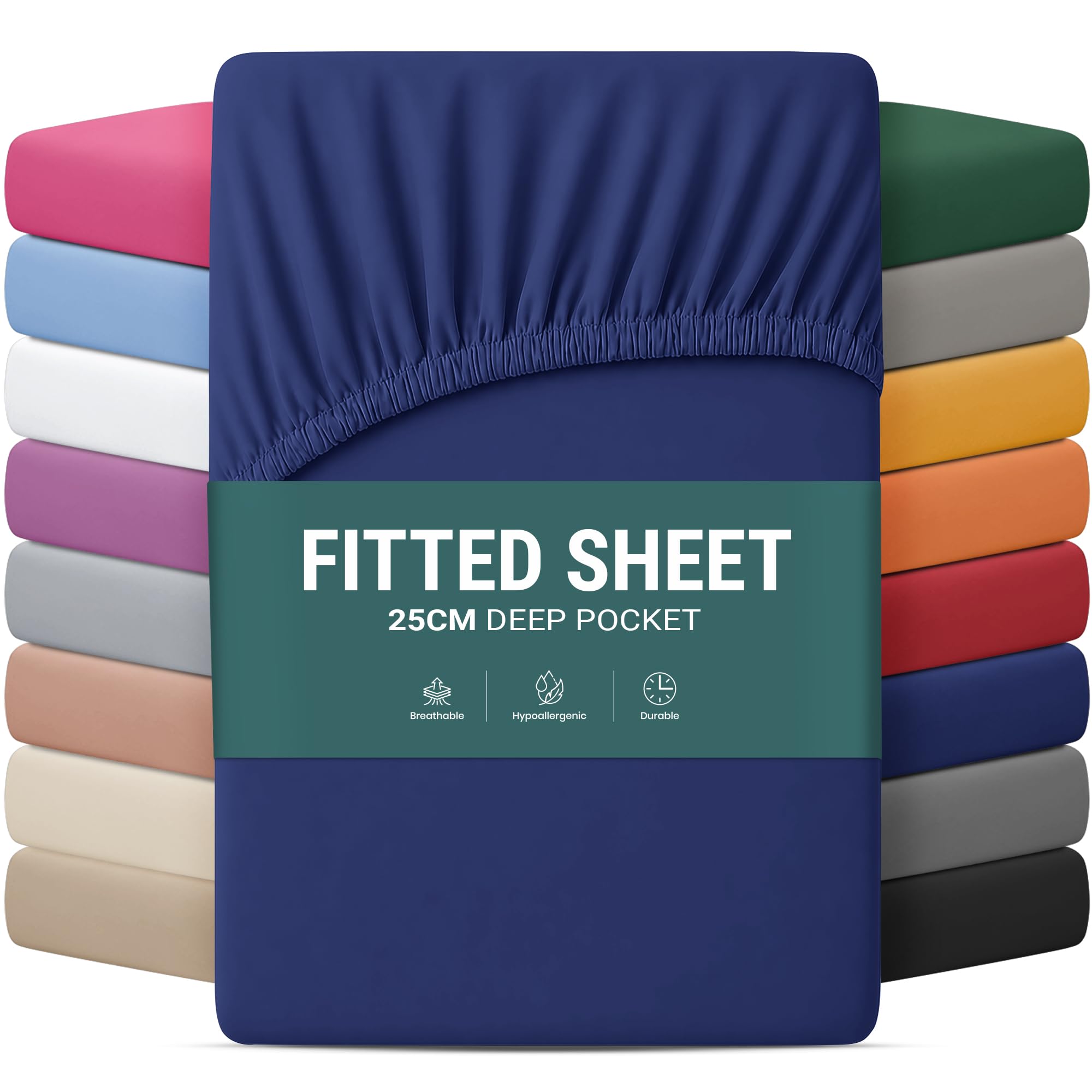 Yorkshire Bedding Navy Kingsize Fitted Bed Sheets 25 Cm Deep Bedsheets With Elastic Corners Soft Brushed Microfiber Fabric Breathable Shrinkage & Fade-Resistant