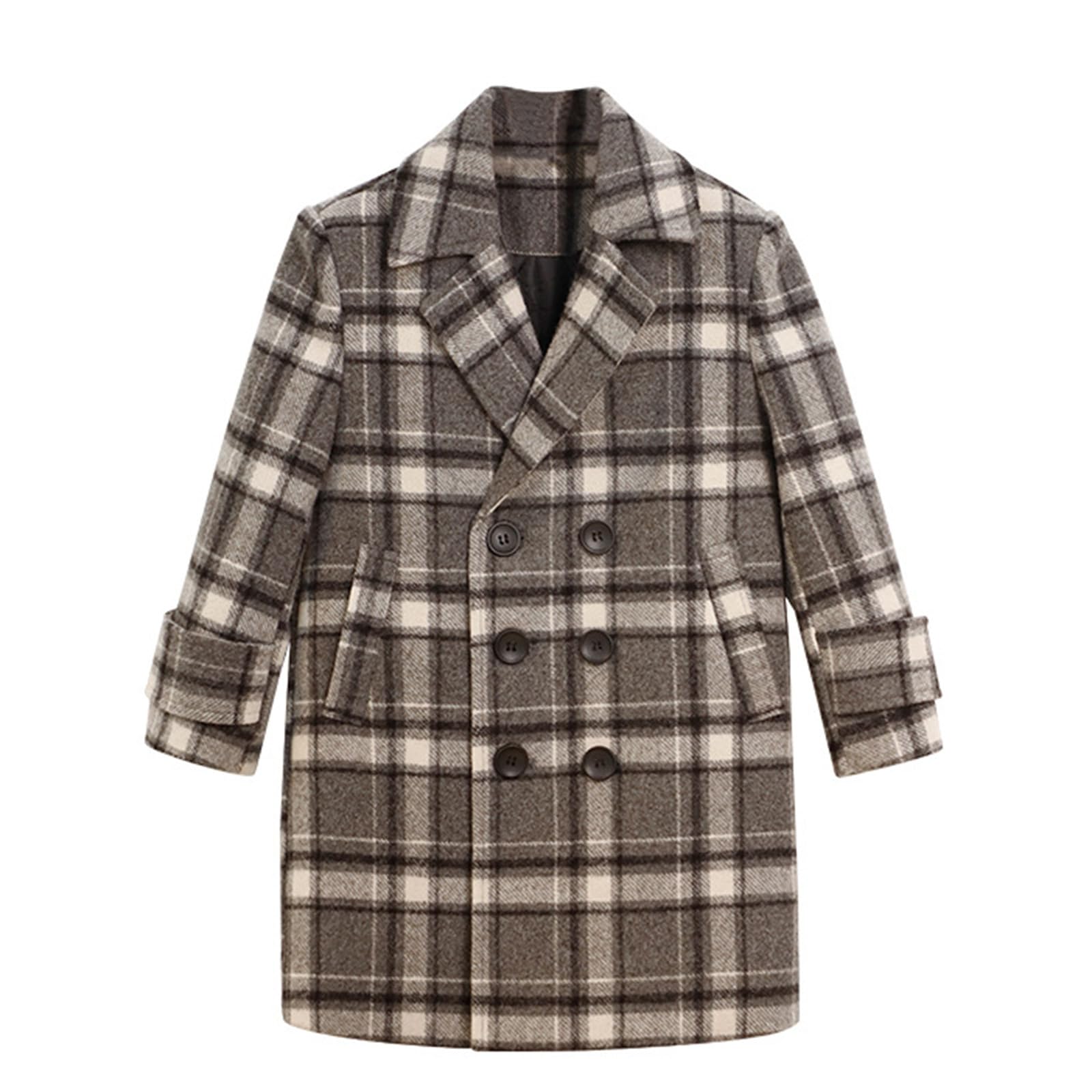 Générique Giacca Trench a doppio petto in finta lana ragazzo caldo a quadri impermeabile autunno inverno cappotto bambino