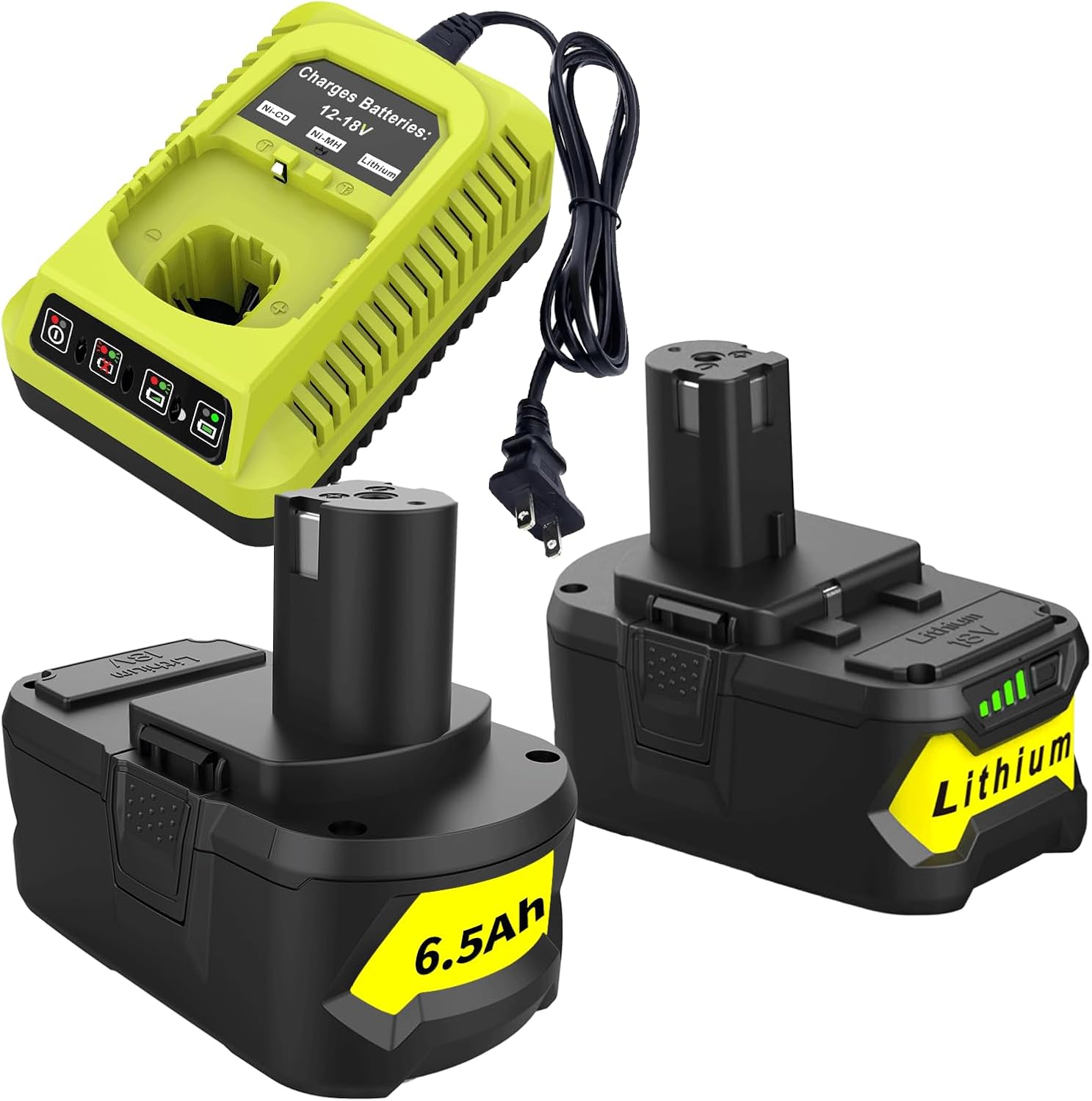 2Pack P108 18V 6.5A Replacement Ryobi 18V Batteries and Charger Kit, for 18-Volt Lithium Battery P104 P105 P102 P103 P107 P108, with a P117 P118 Fast Charger for Ryobi Battery - Image 9