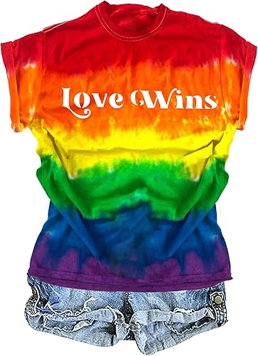 Camiseta de manga corta con estampado de arcoíris para mujer, diseño de orgullo gay, LGBT