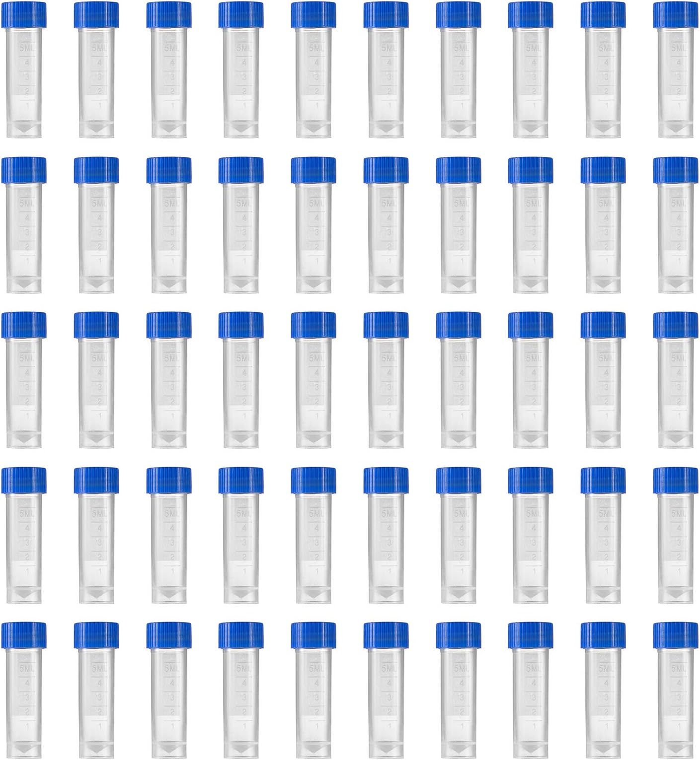 Eowpower 50 Pieces 5 ml Plastic Graduated Vial Sample Bottle Storage Container Tubes with Screw Caps