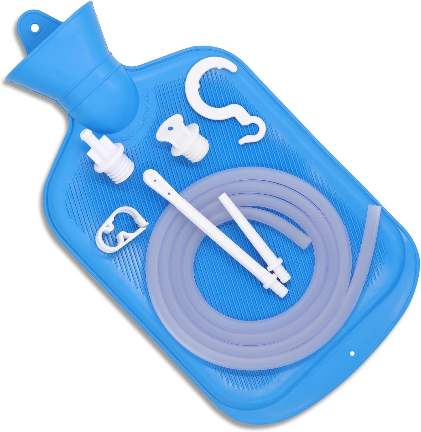 Enema Bag Kit with 5ft Hose Coffee Enemas at Home Water Shower Douche Colon Detox Cleanse Kit with Tubing, Tips, Clamp and Hook (Blue, 2 L)
