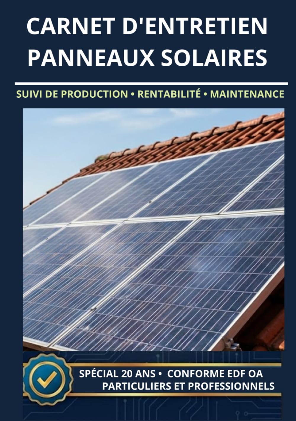 Carnet d'Entretien Panneaux Solaires: Suivi de Production, Rentabilité et Maintenance - Spécial 20 ans - Conforme EDF OA - Particuliers & Professionnels