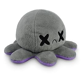 TeeTurtle - The Original Reversible Octopus Plushie - Happy Purple + Dead Gray - Cute Sensory Fidget Stuffed Animals That Show Your Mood
