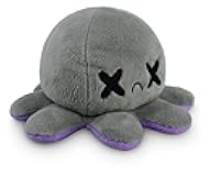 TeeTurtle Reversible Octopus Plushie 4-Inch Happy Purple + Dead Gray Two-Sided Flip Plush Toy with Embroidered Details - Cute Mini Collectible Plush for Kids, Teens, and Adults