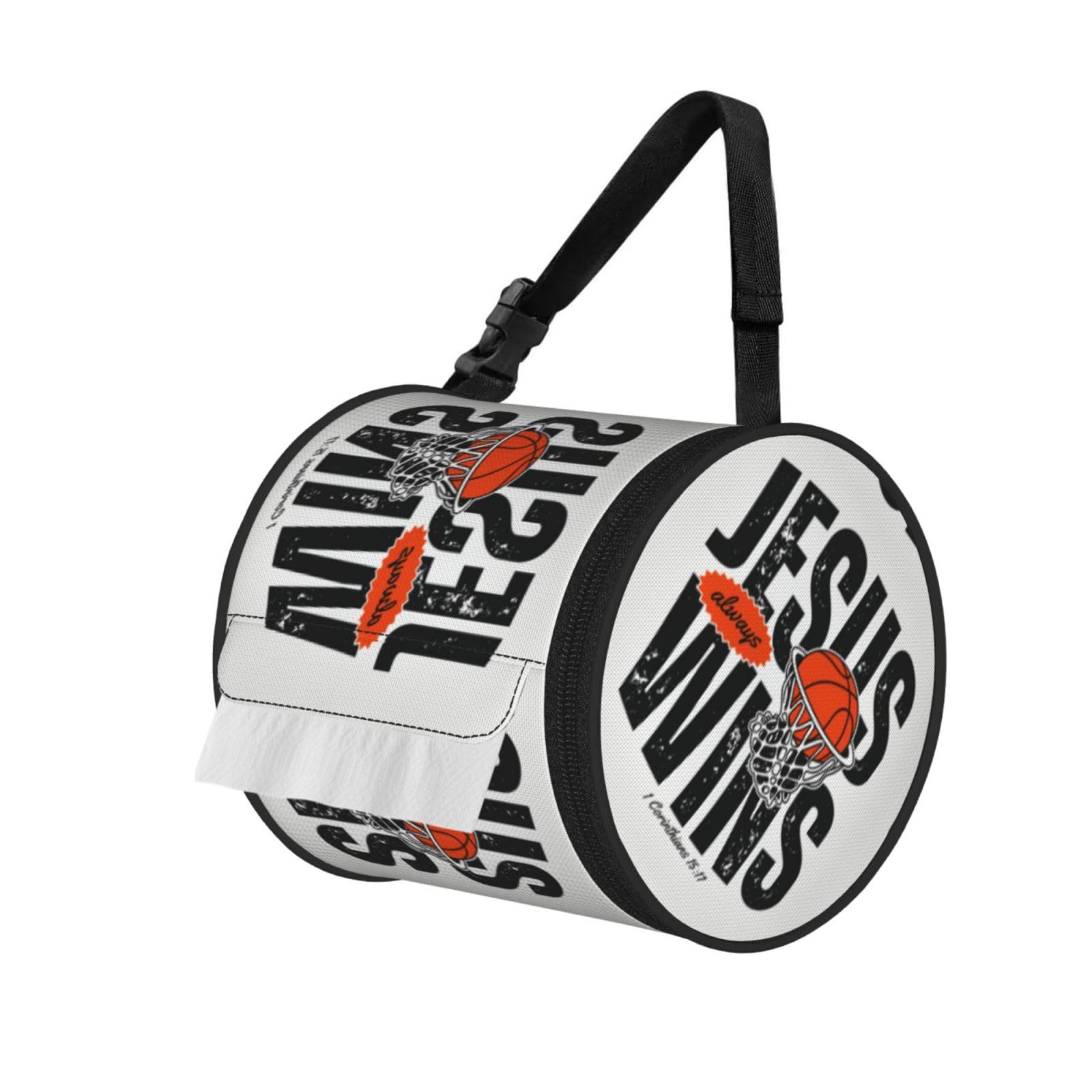 Jesuswins Print Round Tissue Dispenser Bag With Carry Strap, Portable Roll Holder For Car Travel Home