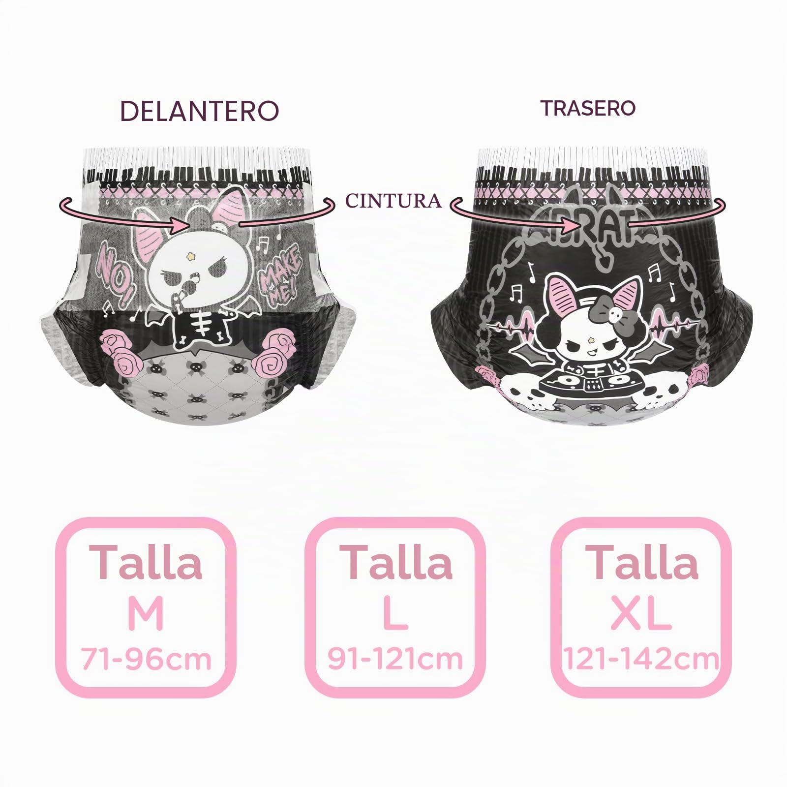 LittleForBig Pañales estampados para adultos ultra absorbentes, 7000 ml, 10 unidades, mocoso gótico (L)
