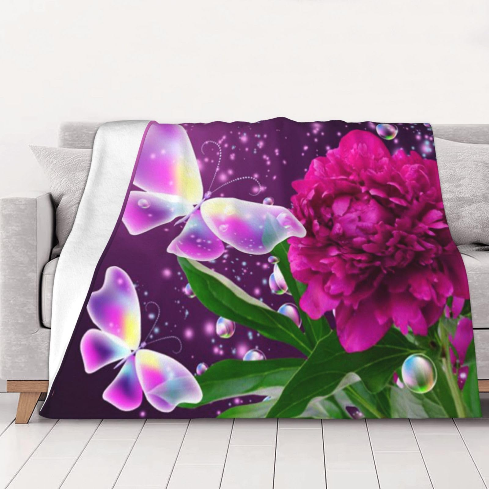 Plaid flanelle papillon violet 200x150 doux pour soirées cocooning