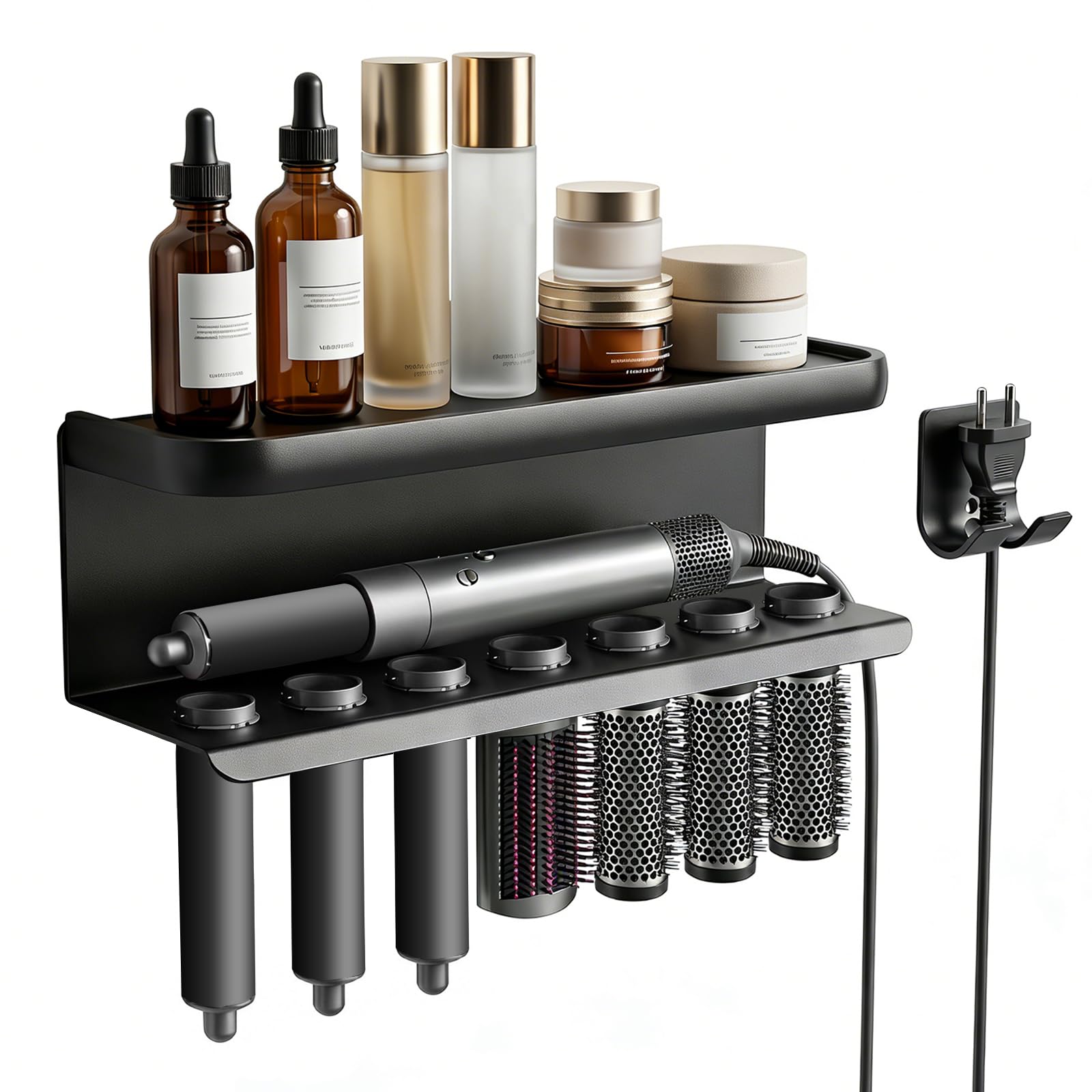 Woobroo Hair dryer Holder, Hair Styling Tool Organiser, Bathroom Shelf, Straightener Storage Rack, Black