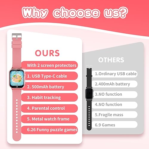 Miniatura 6 de Relojes Inteligentes para Niñas de 6-12 Años, 26 Juegos Pantalla Táctil Reloj para Niños con Cámara de Video Reproductor de Música Tarjetas de