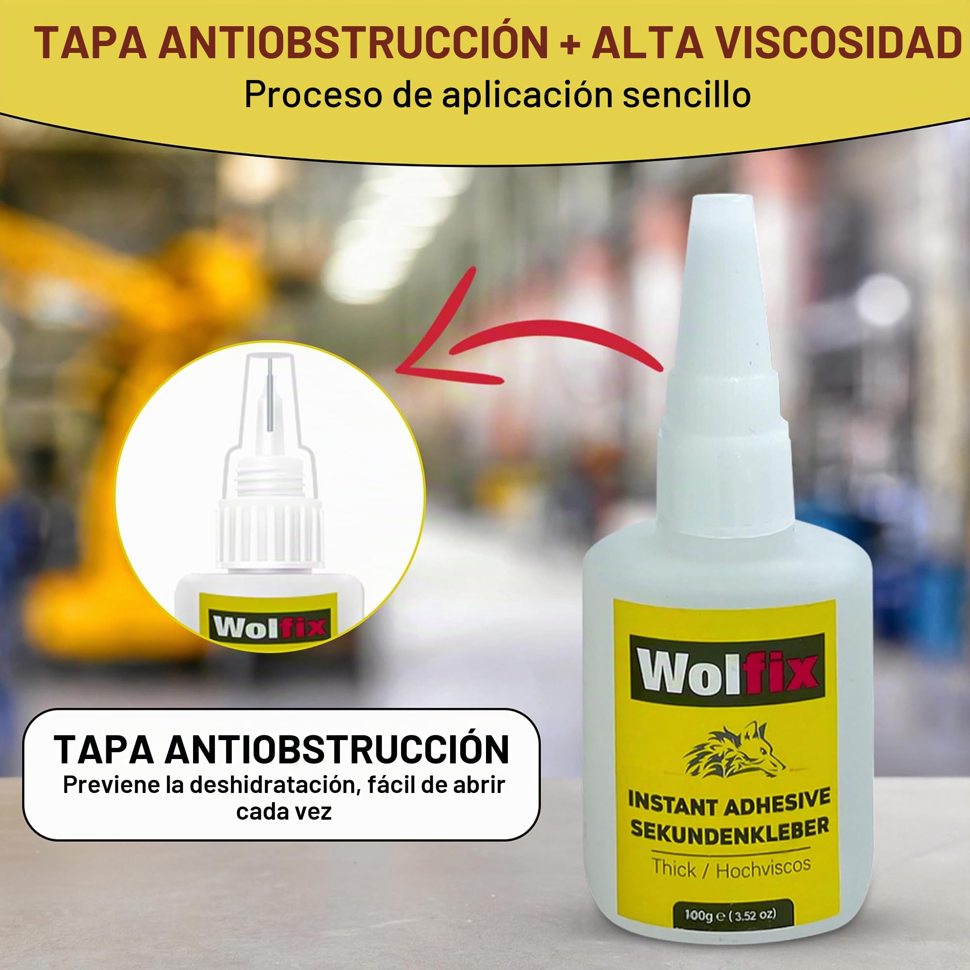 Wolfix Pegamento instantáneo 100 g con activador 400 ml spray para reparaciones universales con alta fuerza de adhesión universal cianoacrilato, juego de pegamento extra fuerte profesional