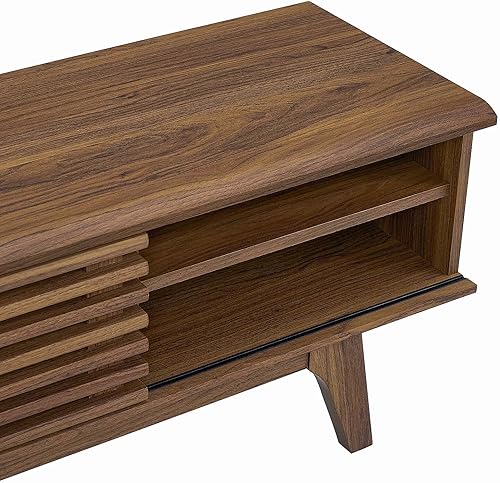 Miniatura 22 de Modway Render Mid-Century - Mueble de TV moderno de perfil bajo de 70 pulgadas para consola multimedia en color blanco nogal, 70 pulgadas Blanco de