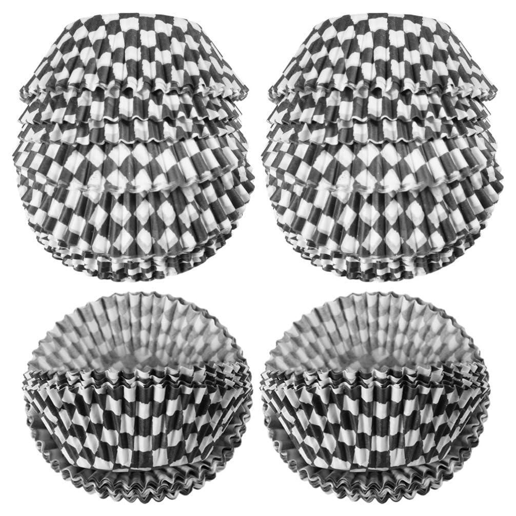 Luxshiny Mini Cupcake Liners 100pcs Checkered Racing Flag Mini Baking Cups Liners Mini Muffin Liners for Baking Chocolate Baking Paper Cups Cupcake Wrappers