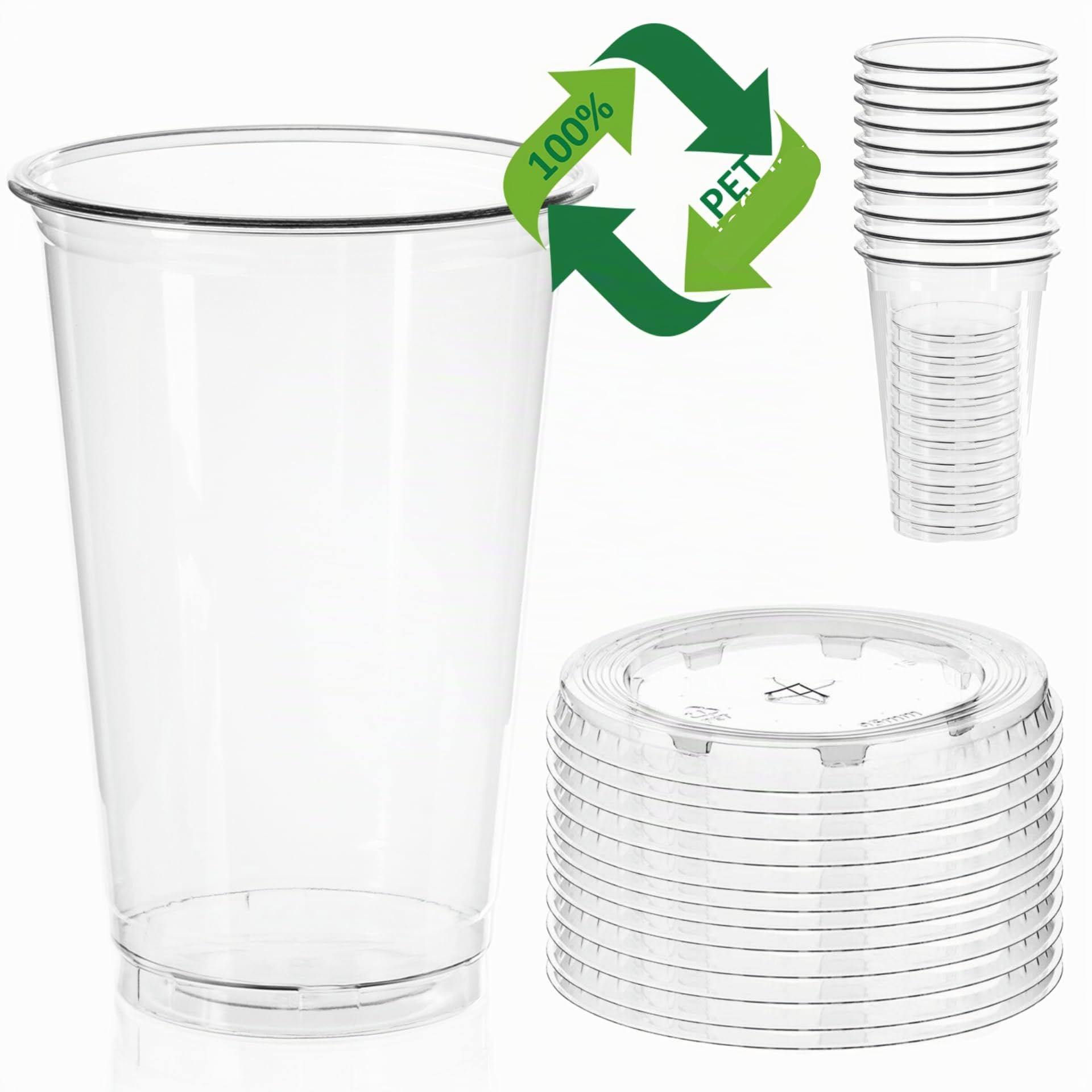 AIOS 50 vasos reciclables de PET para llevar con tapas planas de escotilla cruzada, para bebidas en movimiento (pequeño: 300 ml)