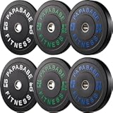 Papababe Weight Plates, 2-Inch Weights Plates Set, Floor Protective Rubber Weight Plates, 10-600lbs Bumper Plates for Barbell Strength Training & Weightlifting (Single/Pair/Full Set)