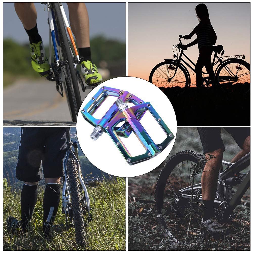 Pedali in lega di alluminio multicolore 058 per bici da strada, mountain bike e pieghevoli - Ampia superficie, cuscinetti autolubrificanti, antiscivolo, leggeri e durevoli