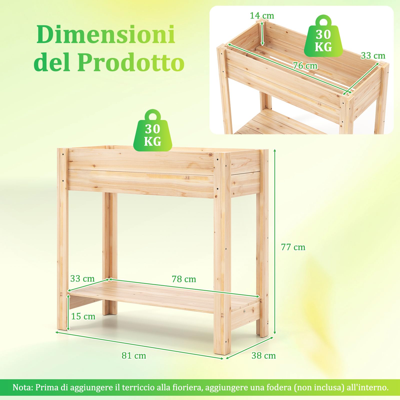 COSTWAY Fioriera Elevata con Base a Doghe e Ripiano Inferiore | Orto Elevato in Legno Massello per Fiori, Erbe e Verdure da Giardino, Cortile e Patio, 81 x 38 x 77 cm