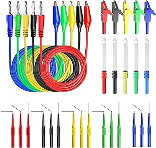Back Probe Kit 30PCS Banana Plug to Copper Alligator Clip Automotive Test Leads Set with Alligator Clips, Wire Piercing Probes, 15PCS 30V Back Probe Pins for Car Repairing Diagnostic 5 Colors