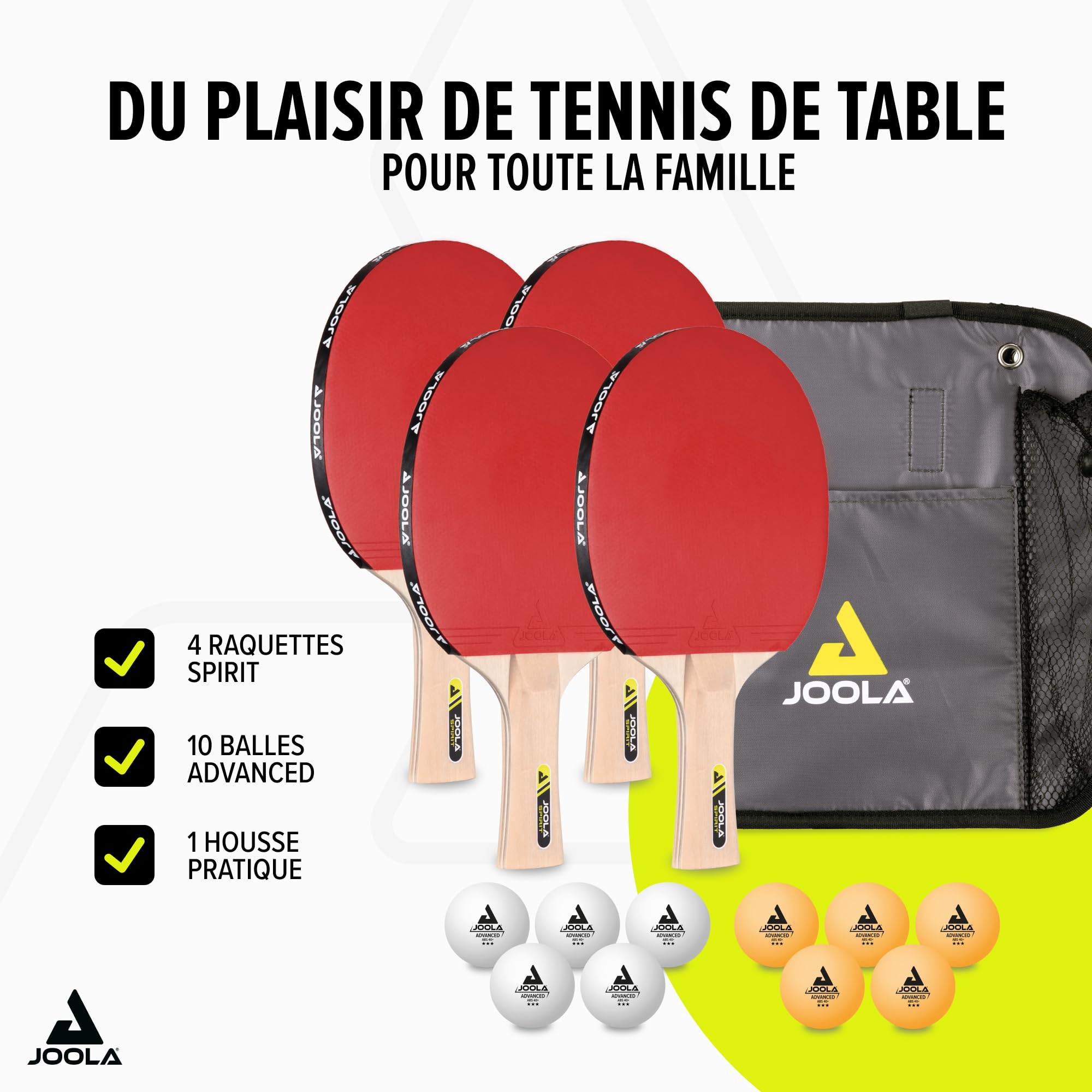 JOOLA Set de Tennis de Table Family avec 4 Raquettes, balles de de Tennis de Table et Sac de Transport