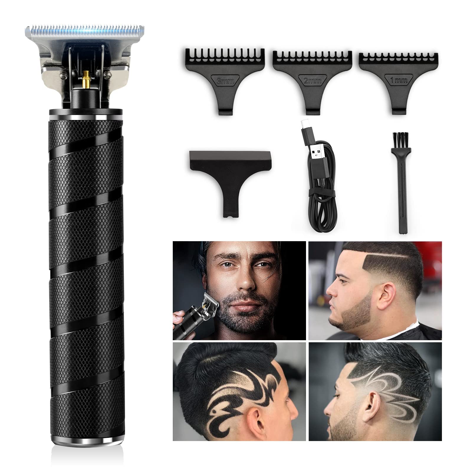 Beard Trimmer for Men, Trimmer for Men Professional Zero Gapped Trimmer Cordless Edgers Clippers Grooming Kit with Guide Combs Gifts for Men (Black)