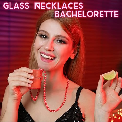 Miniatura 6 de Paquete de 48 vasos de chupito con collar, tazas de despedida de soltera a granel para cumpleaños, novia, cristal de plástico con cuentas para