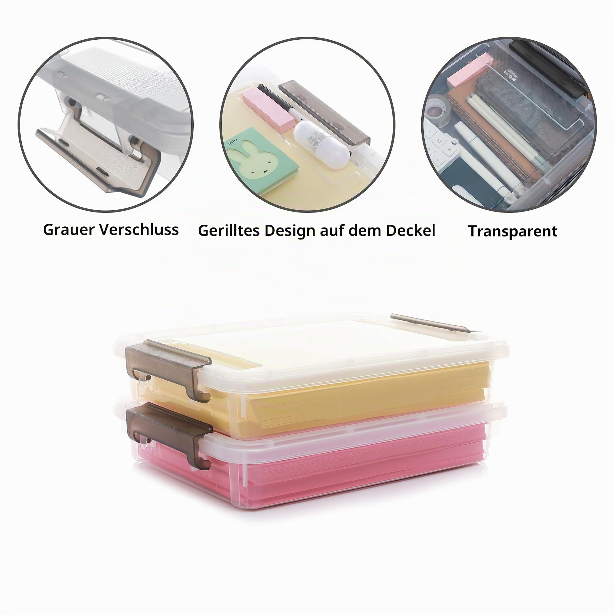 Citylife 4.5L-5er Set Aufbewahrungsbox mit Deckel Klein, Plastic Storage Bins transparente File Box für die Organisation von A4 Papier, Foto, Dokument, Büro, 37x26x7cm