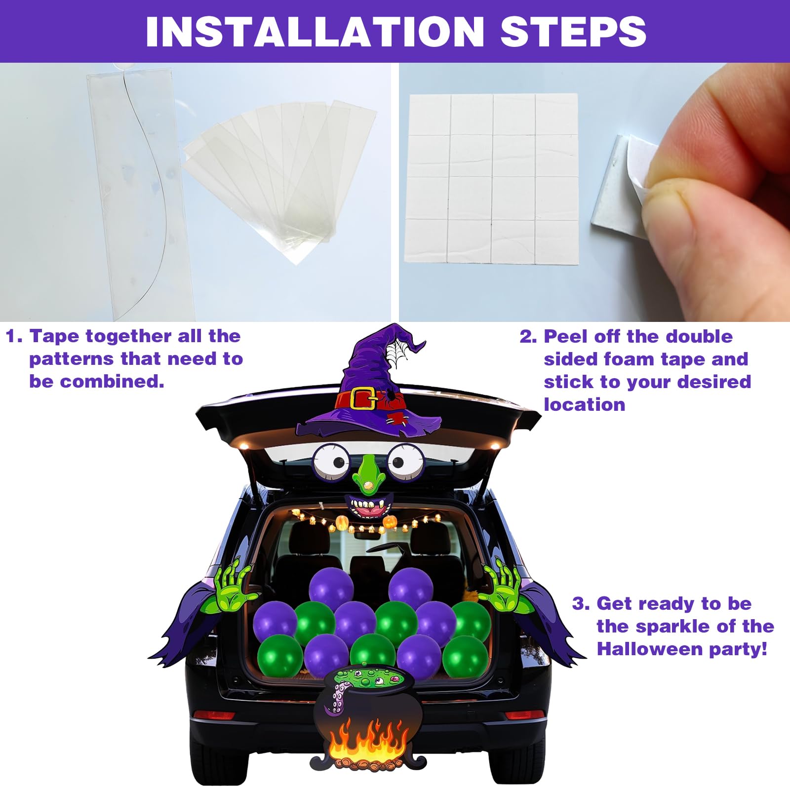 MM MEGIJAAKI Halloween Trunk Or Treat Car Decorations Kit – Witch Design With Spider – SUV & Garage Door Decor - View #3