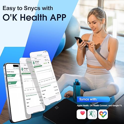 Miniatura 5 de O'CARE - Báscula inteligente para peso corporal y peso de IMC, báscula digital de baño de alta precisión con pantalla LED grande, escala de peso de