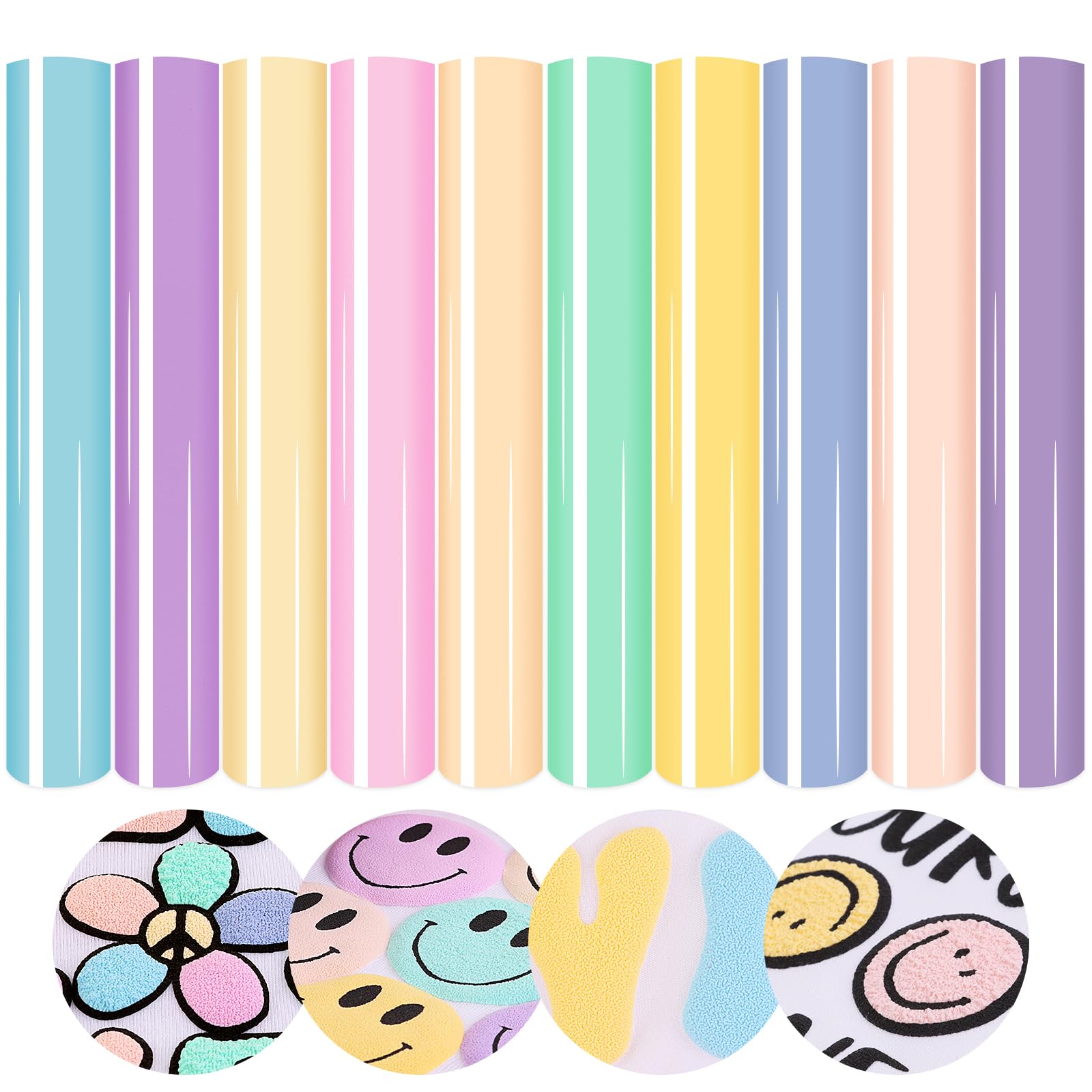 Tintnut 3D-Puff-Vinyl-Wärmeübertragung, 10 Blatt, 30,5 x 25,4 cm, pastellfarben, geschwollenes HTV-Vinyl zum Aufbügeln, für T-Shirts, DIY, kompatibel mit Cricut oder Silhouette Cameo